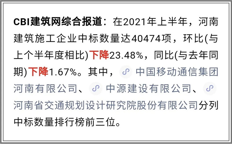 中州建设有限公司2021年上半年进入全省建筑施工企业中标100强